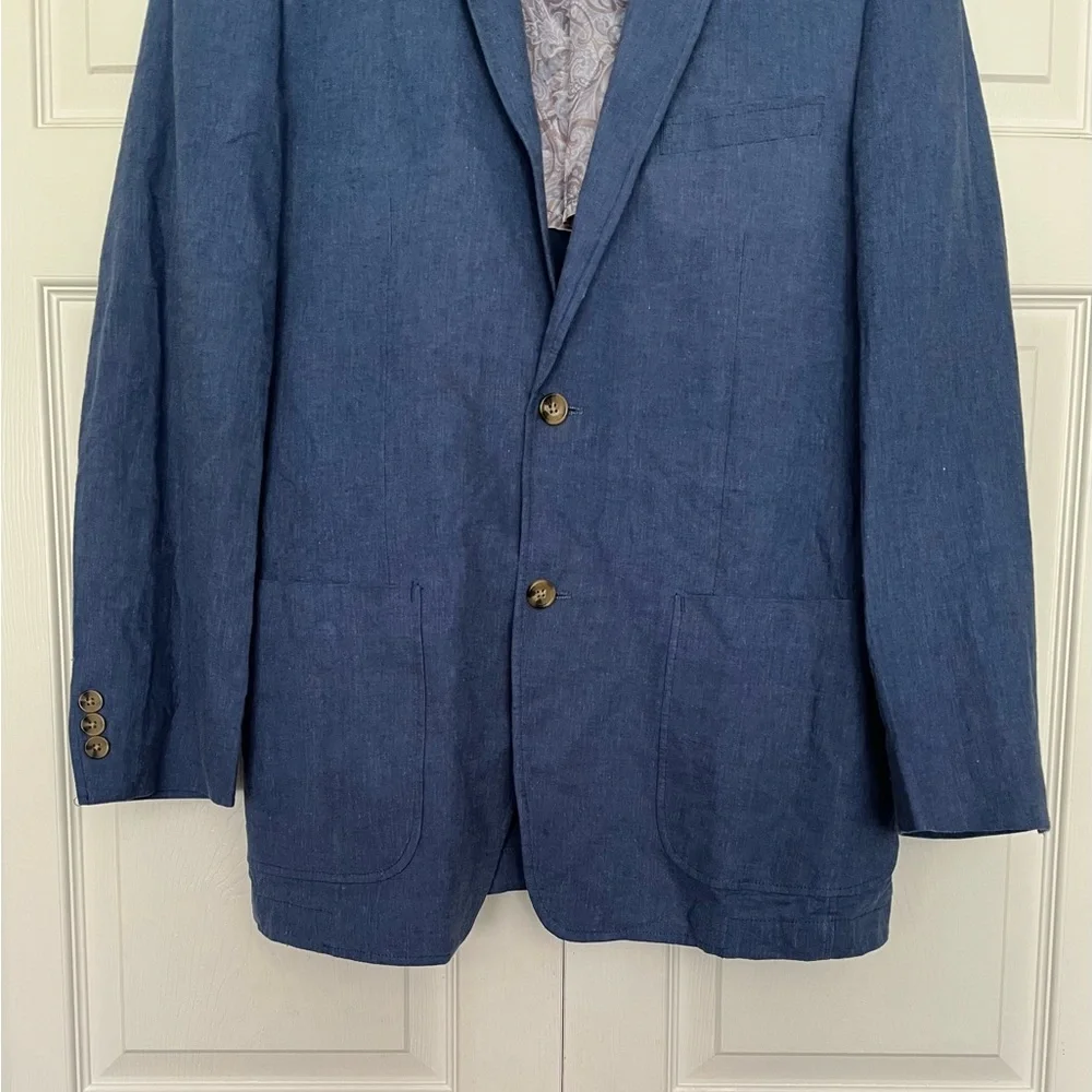 {Alan Flusser} Linen Blend Sport Coat in Blue - Mens Medium - Picture 3 of 10